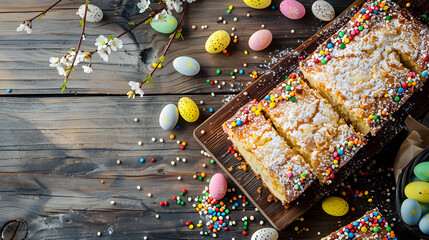 Mazurek traditional polish Easter cake on wooden