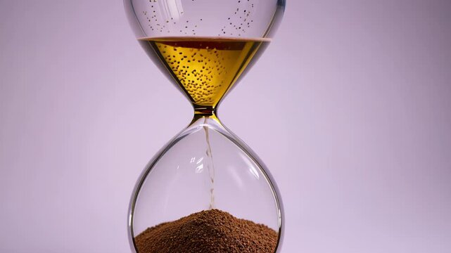 Hourglass with golden sand slowly falling, symbolizing the passage of time and the fleeting nature of moments