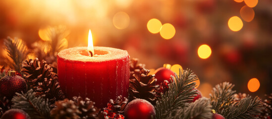 Christmas decoration with red advent candle 