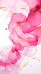 A soft, pink alcohol ink painting with rose petals flowing in the wind, creating an ethereal and dreamy atmosphere