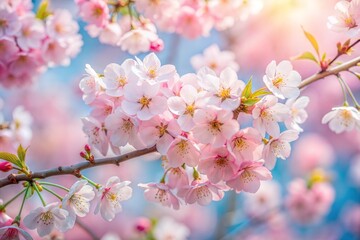 Obraz premium Delicate pink cherry blossoms bathed in sunlight