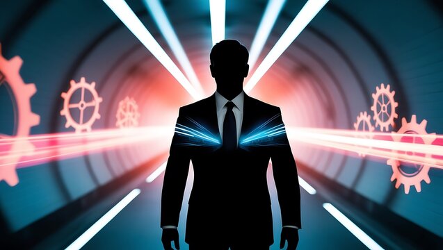 Businessman Stands Ready: Harnessing Time Management for Seamless Project Planning in Internet Technology