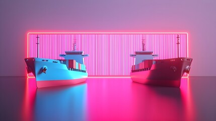 Obraz premium Cargo Ships Immobile in a Virtual Reality Landscape