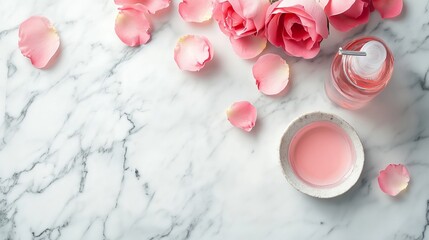 Fresh Rose Petals on Elegant Marble Countertop