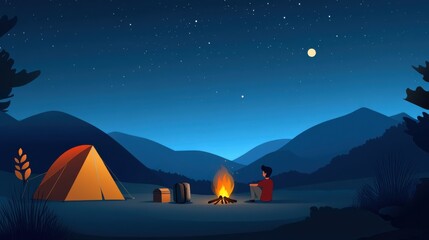 Nighttime Camping Gathering Under Starry Mountain Sky