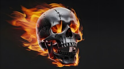 Flaming Skull  Fire  Burning  Black Background  Halloween   Death  Danger