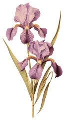 Fototapeta premium PNG Vintage drawing iris flower purple petal.