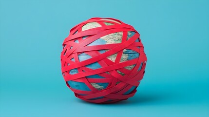 Fototapeta premium Globe Wrapped in Red Tape Symbolizing Trade Barriers