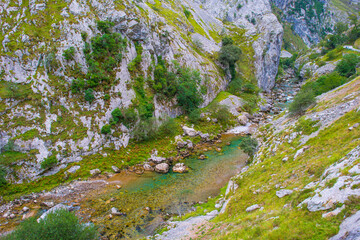 View of the fascinating variety of the mountains of the Peaks of Europe in the Parque Nacional Picos de Europa, Cabrales, Asturias, Spain, September 10, 2024