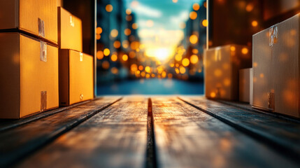 Moving truck with open doors, loaded with boxes, prepared for a combined delivery and moving operation