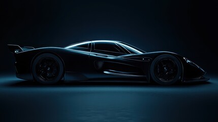 Naklejka premium A sleek, modern car silhouette illuminated against a dark background, emphasizing design.