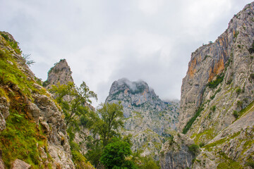 View of the fascinating variety of the mountains of the Peaks of Europe in the Parque Nacional Picos de Europa, Cabrales, Asturias, Spain, September 10, 2024