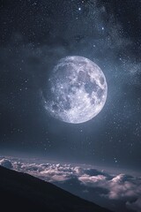 Obraz premium ai generative hills with a view of the full moon night sky