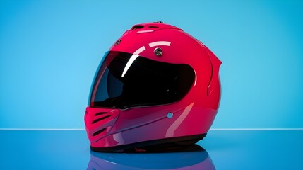 Pink Motorcycle Helmet with Visor on Blue Background