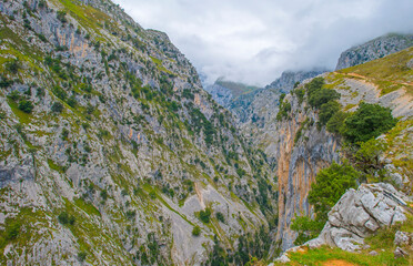 View of the fascinating variety of the mountains of the Peaks of Europe in the Parque Nacional Picos de Europa, Cabrales, Asturias, Spain, September 10, 2024