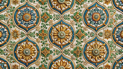 Seamless ceramic texture with beautiful floral patterns for background and interior design