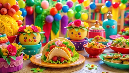 Fototapeta premium Adorable Taco Baby Shower Decorations with Colorful Arrangements and Fun Fiesta-Themed Elements