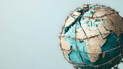 Intricate Shattered Globe Depicting Global Trade Routes