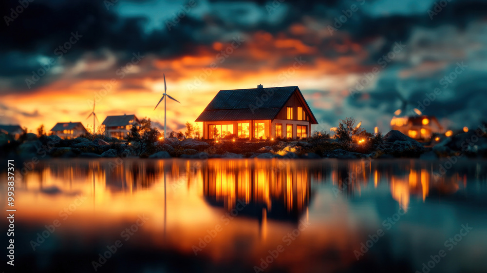 Wall mural wind turbines and solar panels working together in a renewable energy farm, harnessing both wind and