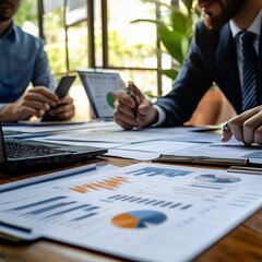 Business people, strategy meeting and presentation in office for budget, audit and financial report