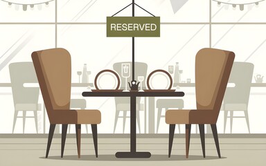 Fototapeta premium Elegant Cafe Reserved Table with Comfortable Chairs and Dining Essentials