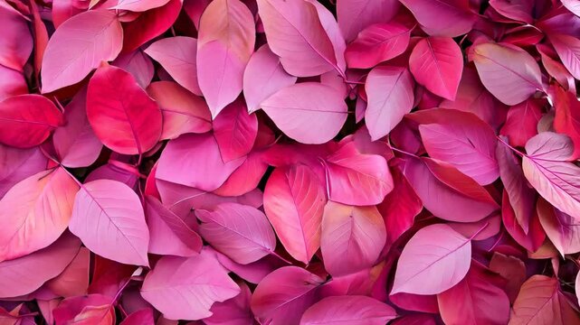 Hot pink fall leaves covering the ground.