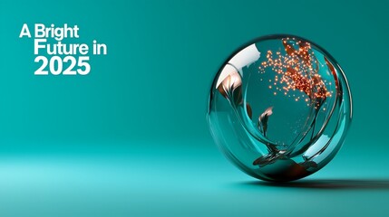 3D Sphere with Abstract Shapes and Glowing Lights on Teal Background