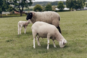 Sheep and lamb in the meadow