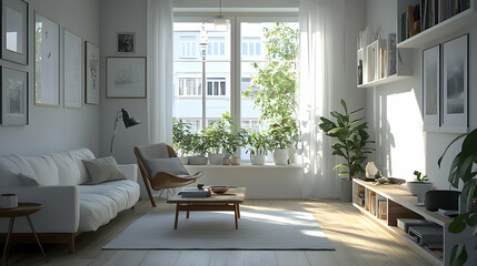 White Sofa, Modern Living Room Illustration