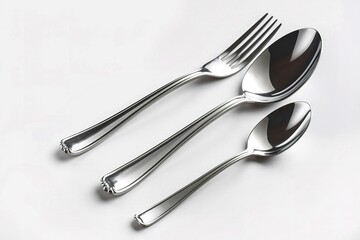 Spoon, fork and teaspoon on white background