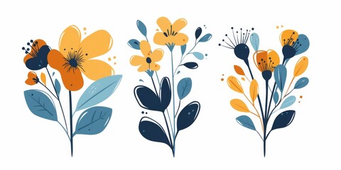 Obraz premium Three Flowers in Bold Geometric Style on a White Background