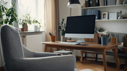 Comfortable Home Office Setup with a Computer