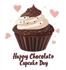 Happy Chocolate Cupcake Day vector illustration with cupcake on a white background for greeting card, poster, or banner design. chocolate day holiday