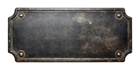 Black antique vintage grunge metal mockup sign or panel template isolated on white background. Vintage retro logos concept.