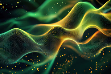 Abstract matrix gradient hologram dynamic wave of particles. Digital wallpaper technology background