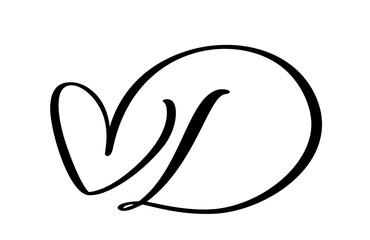 Calligraphy hand drawn vector love letter D. Vintage heart monogram. Script capital font logo. Handwritten brush style. element Valentine flourish. sign for page decoration design illustration