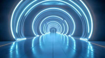 Obraz premium 3D Futuristic Tunnel with Blue Neon Lights