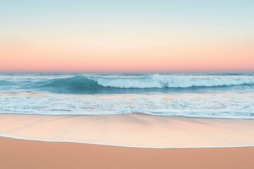 Obraz premium Serene Ocean Wave Crashing on Sandy Beach at Sunset