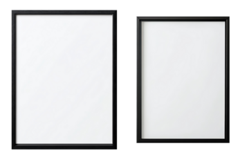 Two black framed empty picture frames, transparent background.