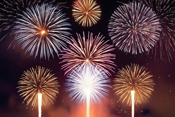 Fototapeta premium Festive Fireworks Overlay with Sparkling Radiance for New Year Cards