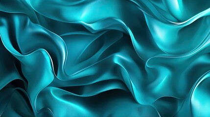 Obraz premium An abstract close-up of flowing turquoise fabric, showcasing smooth, wavy textures that evoke a sense of elegance and tranquility.