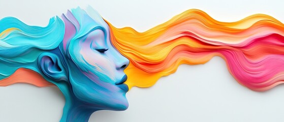 Fototapeta premium An artistic depiction of a profile view featuring vibrant, flowing hair made from colorful waves, symbolizing creativity and emotion.