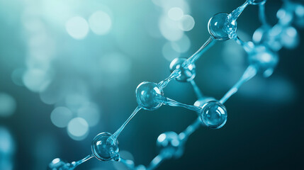 Futuristic biotechnology background showcasing chemical atom chains in a molecular chemistry experiment