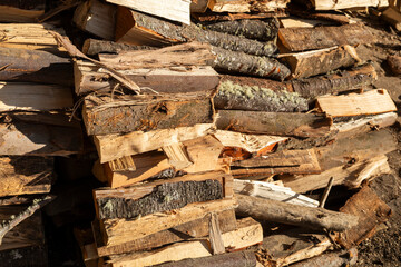 stack of cut wood for wood stove and fireplace
