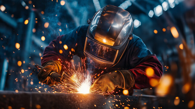 Welder welding stainless steel