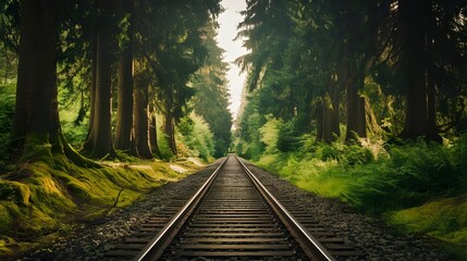 Fototapeta premium Trn Tracks Through Lush Forest