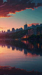 Anime Landscape A Dreamy Fusion of Nature, Sky, and Mountains in Vibrant Colors for a Stunning Phone Wallpaper