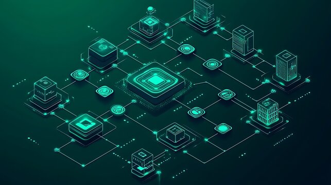 AI Algorithm Flowchart A flowchart depicting an AI algorithm with nodes and decision points on a solid green background, showcasing AI logic and processes.