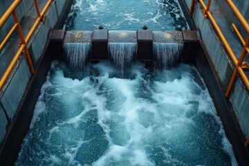 Water Flowing Over Concrete Spillway