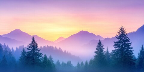 Obraz premium a mountain range with trees and a sunset